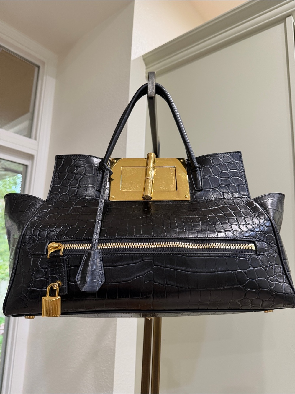 Crocodile Embossed Bag Black